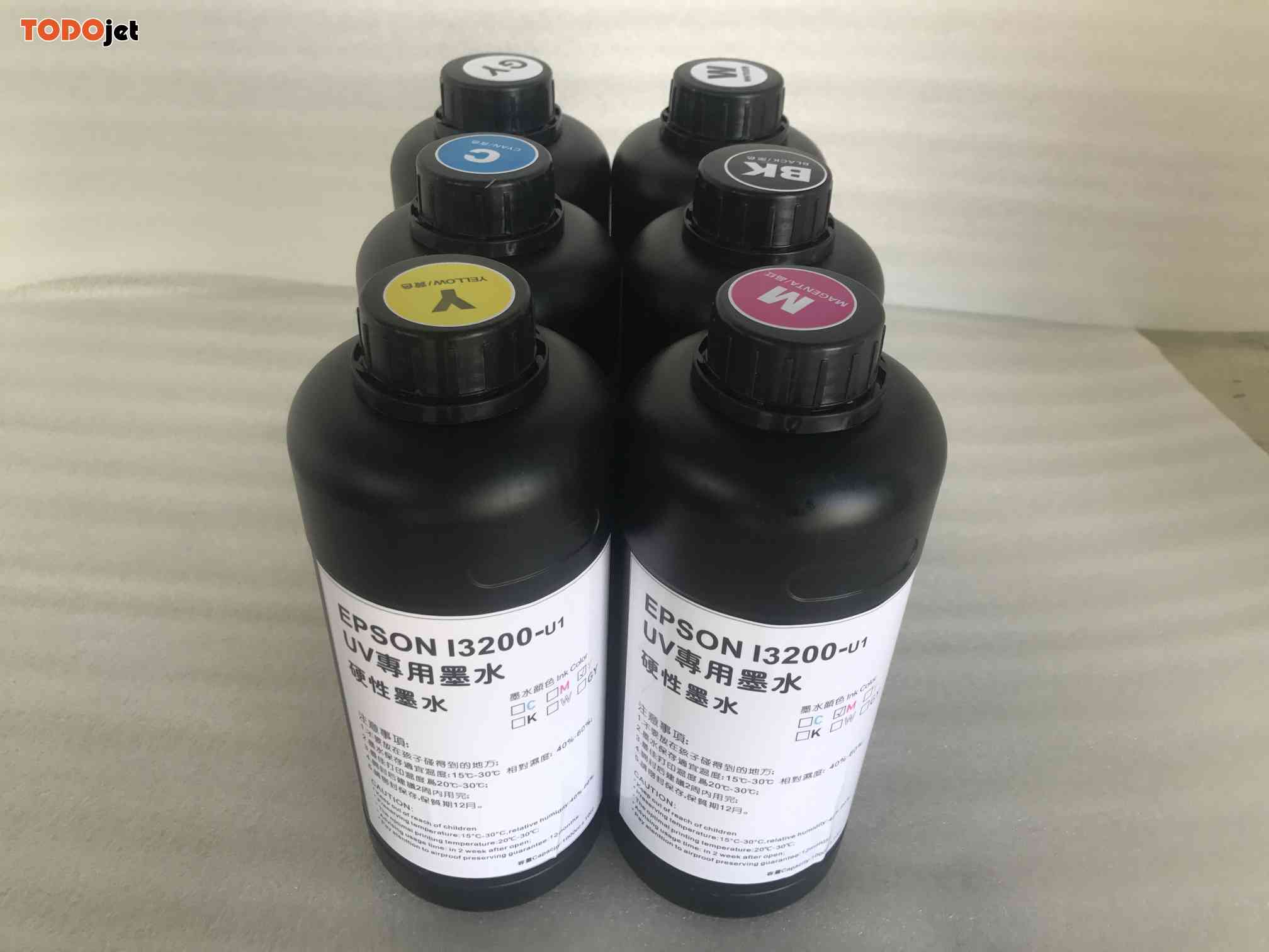 CMYK White Gloss 6color UV-Tinten Härtbare I-Pigmenttinten für XP600-TX800-R1390 UV-Flachbettdrucker