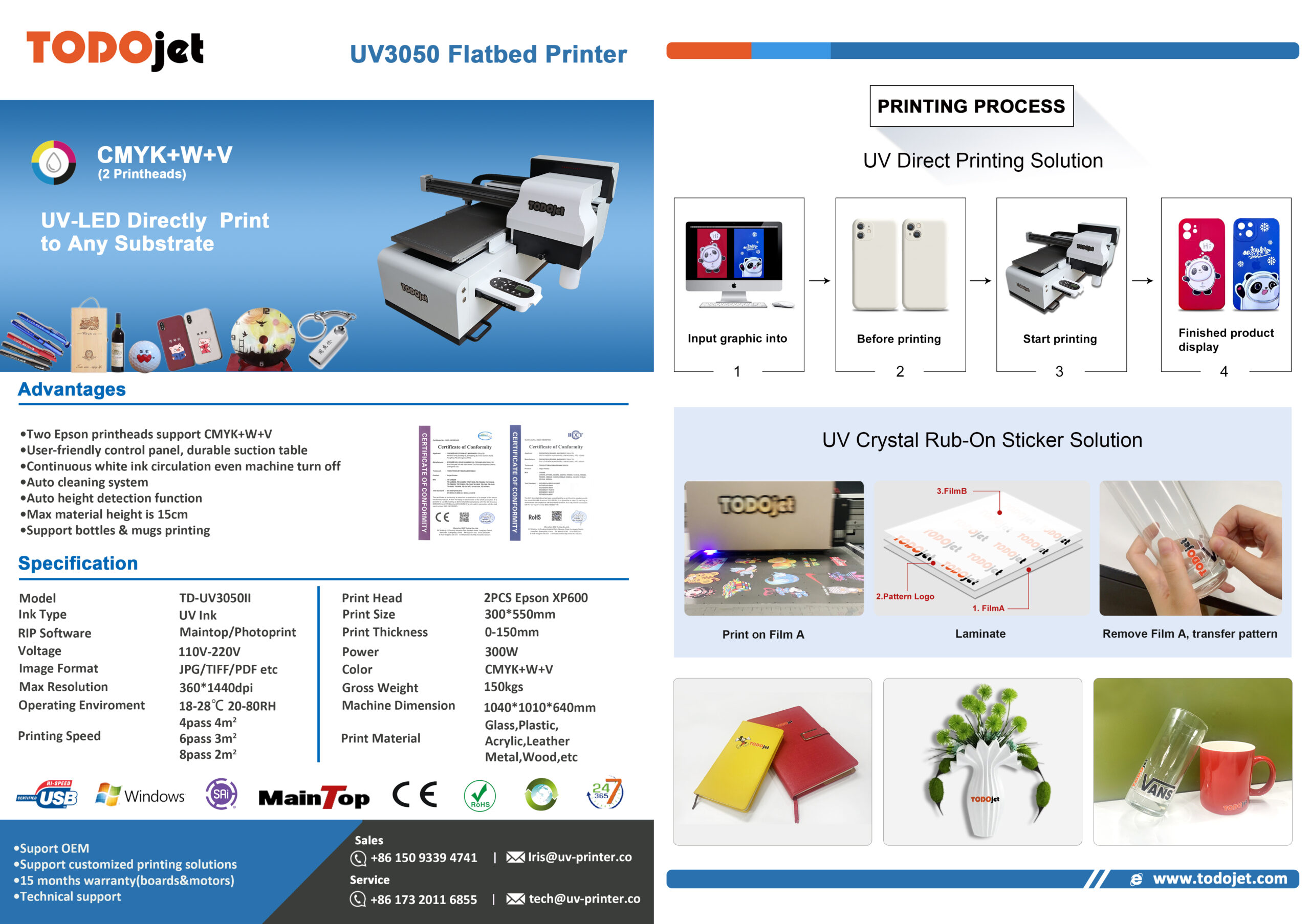 The main advantages of UV TODOjet Crystal Cold Transfer Sticker Digital Inkjet UV Dtf Transfer Film Printer